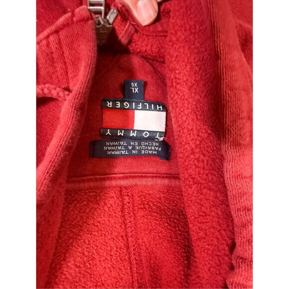 Vintage‎ Y2K Tommy Hilfiger Spell-out Red zip up hooded Jacket - Picture 6 of 9